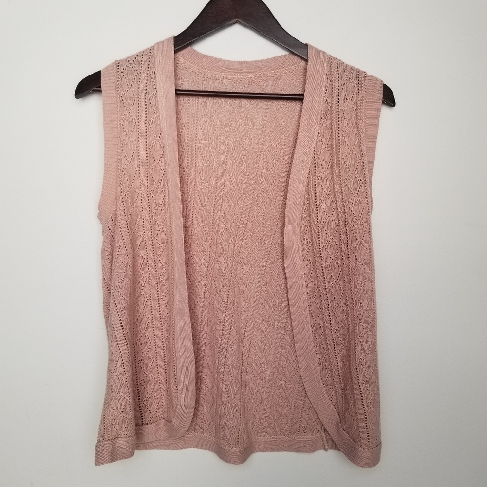 Brown beige knit crochet open vest cardigan